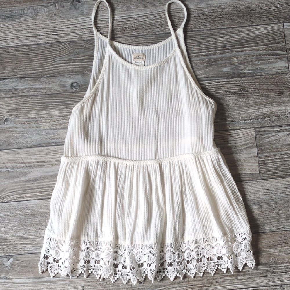 O'NEILL White Lace Trim Ribbed Tank Top Size S